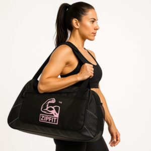 Zipfit black and pink tog bag with separate compartment for shoes